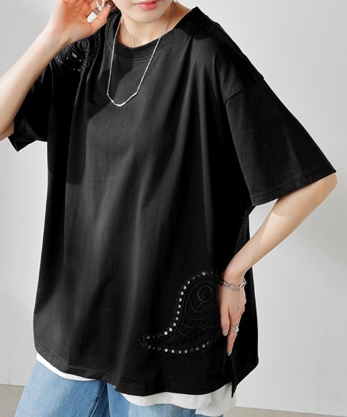 HUG.U(ハグユー)の「ひんやり刺繍半袖T(Tシャツ/カットソー・レディース・ブラック/ホワイト・FREE)」の18枚目の写真