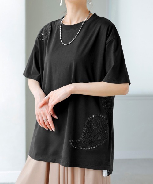 HUG.U(ハグユー)の「ひんやり刺繍半袖T(Tシャツ/カットソー・レディース・ブラック/ホワイト・FREE)」の20枚目の写真