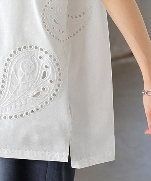 HUG.U(ハグユー)の「ひんやり刺繍半袖T(Tシャツ/カットソー・レディース・ブラック/ホワイト・FREE)」の16枚目の写真