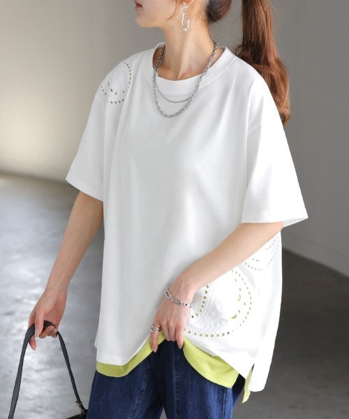 HUG.U(ハグユー)の「ひんやり刺繍半袖T(Tシャツ/カットソー・レディース・ブラック/ホワイト・FREE)」の3枚目の写真