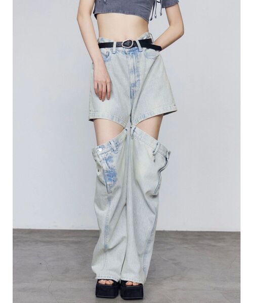 EMODA（エモダ）の「サイドオープンルーズジーンズ（デニムパンツ・レディース・ライトブルー/ブラック・SMALL/MEDIUM）」の9枚目の写真