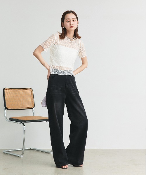 ad thie(アドティエ)の「ハーフスリーブ レースカットソー(Tシャツ/カットソー・レディース・オフホワイト/ブラック/アイボリー・FREE)」の5枚目の写真