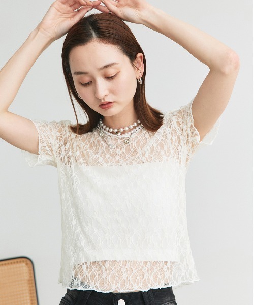 アドーア　レースカットソー COCOMOMO tシャツ 「カラー展開あり」 総レース シアートップス
