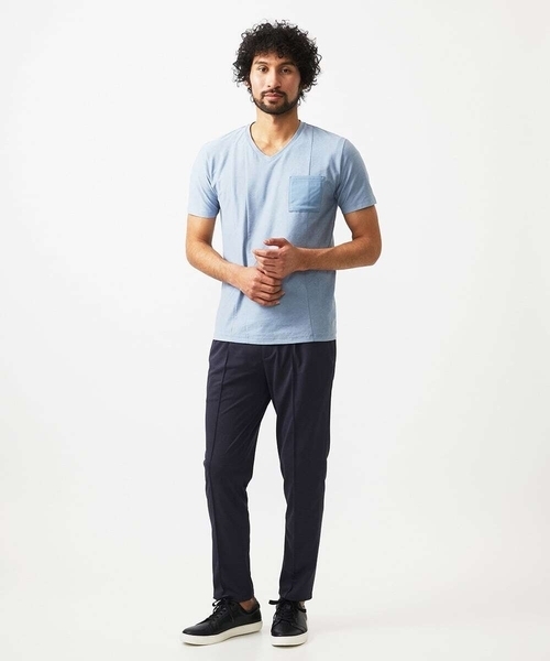 MICHEL KLEIN HOMME (ミッシェルクランオム)の「リネン混Vネックカットソー(Tシャツ/カットソー・メンズ・ライトブルー/ネイビー・MEDIUM/LARGE/X-LARGE)」の3枚目の写真