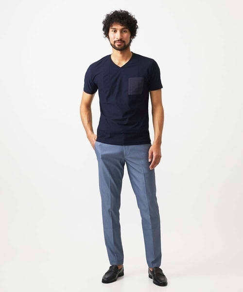 MICHEL KLEIN HOMME (ミッシェルクランオム)の「リネン混Vネックカットソー(Tシャツ/カットソー・メンズ・ライトブルー/ネイビー・MEDIUM/LARGE/X-LARGE)」の5枚目の写真