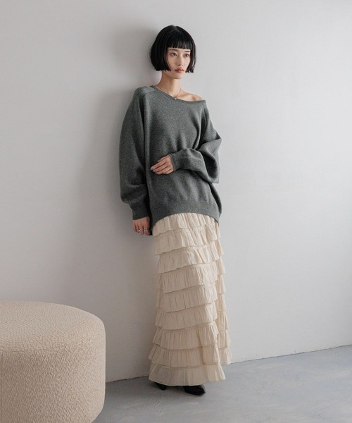 LOWRYS FARM（ローリーズファーム）の「スウェットライクニット　581146（ニット/セーター・レディース・レッド/チャコールグレー/グレー/イエロー・FREE）」の5枚目の写真