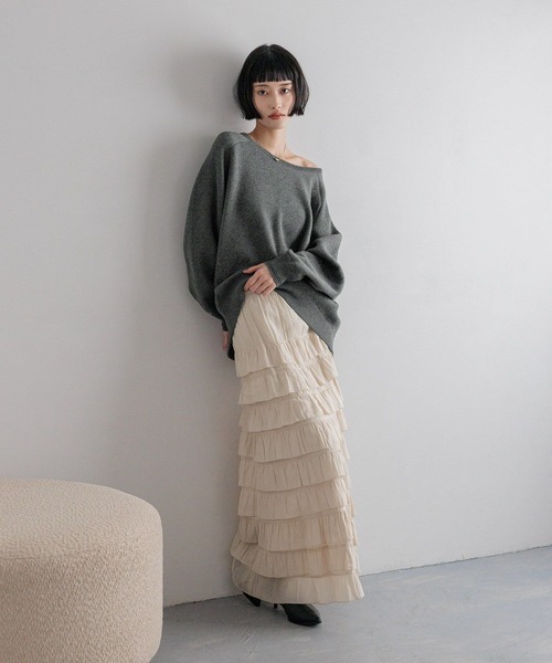 LOWRYS FARM（ローリーズファーム）の「スウェットライクニット　581146（ニット/セーター・レディース・レッド/チャコールグレー/グレー/イエロー・FREE）」の6枚目の写真