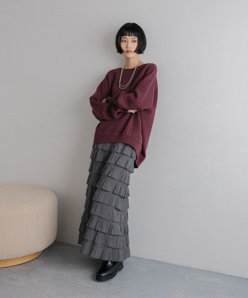 LOWRYS FARM（ローリーズファーム）の「スウェットライクニット　581146（ニット/セーター・レディース・レッド/チャコールグレー/グレー/イエロー・FREE）」の8枚目の写真