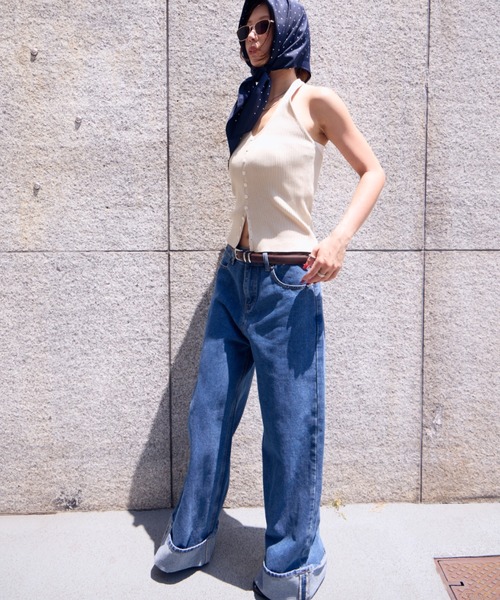 HANNE（アン）の「ロールアップワイドデニム（デニムパンツ・レディース・ブルー・SMALL/MEDIUM）」の16枚目の写真