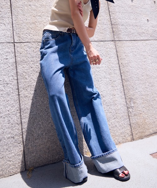 HANNE（アン）の「ロールアップワイドデニム（デニムパンツ・レディース・ブルー・SMALL/MEDIUM）」の19枚目の写真