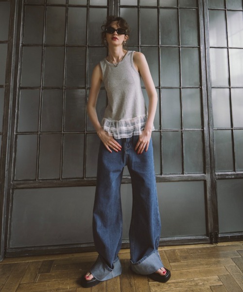 HANNE（アン）の「ロールアップワイドデニム（デニムパンツ・レディース・ブルー・SMALL/MEDIUM）」の10枚目の写真