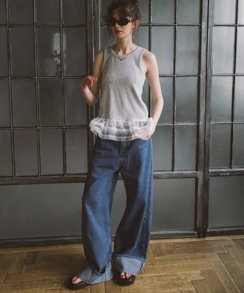 HANNE（アン）の「ロールアップワイドデニム（デニムパンツ・レディース・ブルー・SMALL/MEDIUM）」の13枚目の写真