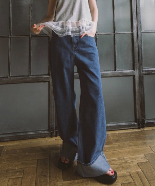 HANNE（アン）の「ロールアップワイドデニム（デニムパンツ・レディース・ブルー・SMALL/MEDIUM）」の14枚目の写真