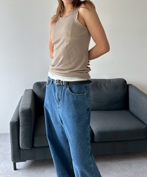 HANNE（アン）の「ロールアップワイドデニム（デニムパンツ・レディース・ブルー・SMALL/MEDIUM）」の2枚目の写真