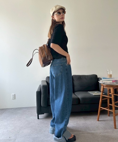 HANNE（アン）の「ロールアップワイドデニム（デニムパンツ・レディース・ブルー・SMALL/MEDIUM）」の3枚目の写真