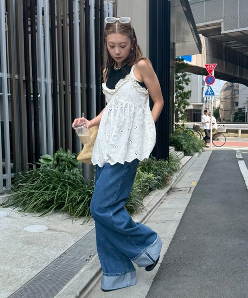 HANNE（アン）の「ロールアップワイドデニム（デニムパンツ・レディース・ブルー・SMALL/MEDIUM）」の7枚目の写真