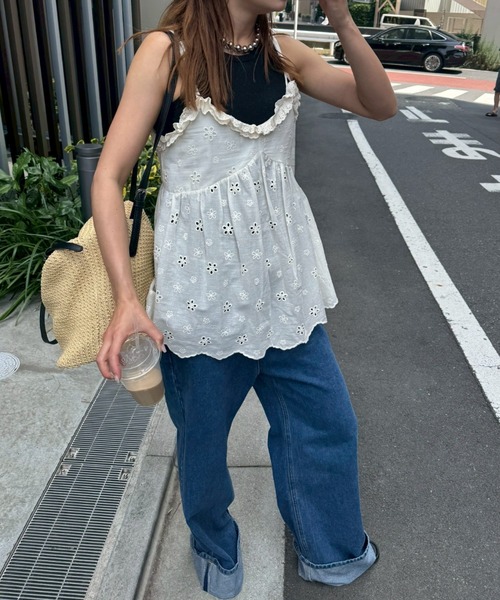 HANNE（アン）の「ロールアップワイドデニム（デニムパンツ・レディース・ブルー・SMALL/MEDIUM）」の9枚目の写真