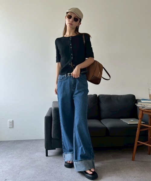 HANNE（アン）の「ロールアップワイドデニム（デニムパンツ・レディース・ブルー・SMALL/MEDIUM）」の4枚目の写真