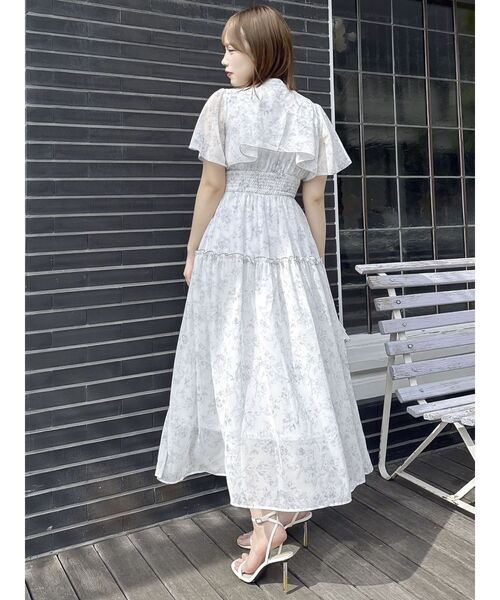 オフショルダー フリル袖 ワンピース　グレー　dazzlin ウエストタックオフショルシャツワンピース[品番：MKSW0056024