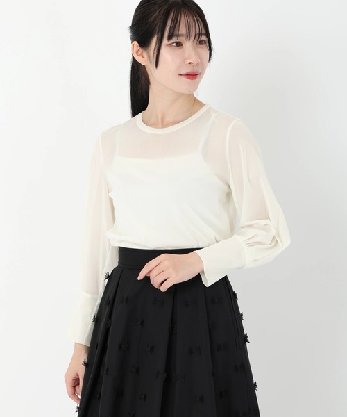 STRAWBERRY-FIELDS(ストロベリーフィールズ)の「ニットチュール_ストレッチチュールトップス(Tシャツ/カットソー・レディース・オフホワイト/ブラック/ピンク・2)」の15枚目の写真