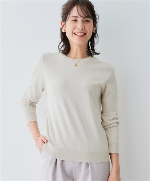 7days Life Styling(セブンデイズライフスタイリング)の「【UVカット】クルーネックニット (洗濯機OK)(ニット/セーター・レディース・ブラック/杢グレー/ブルー/ベージュ・3L/LL/L/M/S)」の1枚目の写真