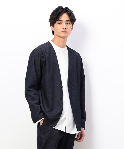 COMME CA ISM(コムサイズム)の「【セットアップ対応】デニムライクストレッチ ノーカラージャケット(ノーカラージャケット・メンズ・ブラック/ネイビー・SMALL/MEDIUM/LARGE)」の2枚目の写真