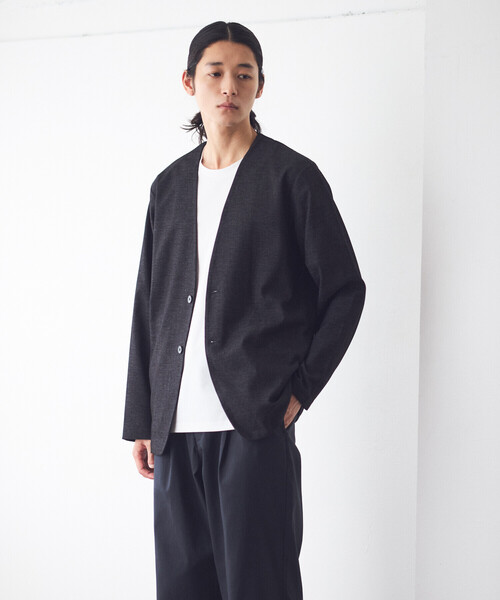 セール】【セットアップ対応】デニムライクストレッチ ノーカラー