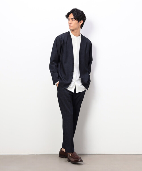 COMME CA ISM(コムサイズム)の「【セットアップ対応】デニムライクストレッチ ノーカラージャケット(ノーカラージャケット・メンズ・ブラック/ネイビー・SMALL/MEDIUM/LARGE)」の8枚目の写真