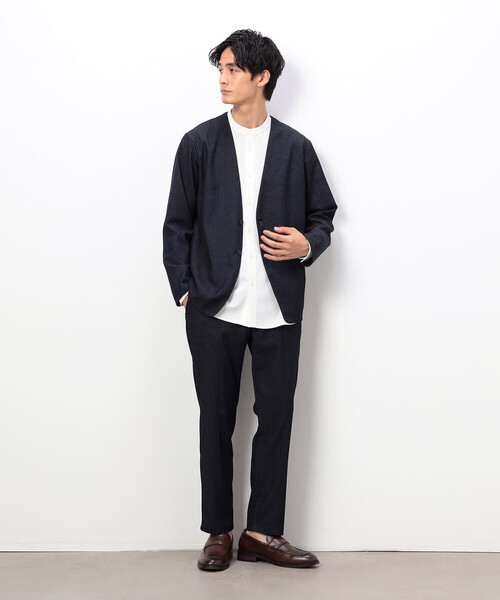 COMME CA ISM(コムサイズム)の「【セットアップ対応】デニムライクストレッチ ノーカラージャケット(ノーカラージャケット・メンズ・ブラック/ネイビー・SMALL/MEDIUM/LARGE)」の9枚目の写真