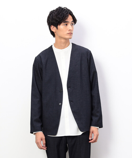 COMME CA ISM(コムサイズム)の「【セットアップ対応】デニムライクストレッチ ノーカラージャケット(ノーカラージャケット・メンズ・ブラック/ネイビー・SMALL/MEDIUM/LARGE)」の10枚目の写真