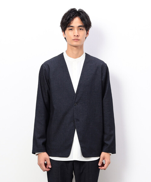 COMME CA ISM(コムサイズム)の「【セットアップ対応】デニムライクストレッチ ノーカラージャケット(ノーカラージャケット・メンズ・ブラック/ネイビー・SMALL/MEDIUM/LARGE)」の11枚目の写真
