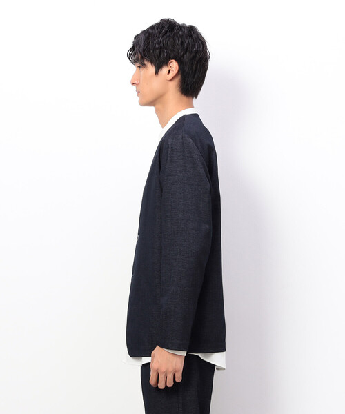 COMME CA ISM(コムサイズム)の「【セットアップ対応】デニムライクストレッチ ノーカラージャケット(ノーカラージャケット・メンズ・ブラック/ネイビー・SMALL/MEDIUM/LARGE)」の12枚目の写真