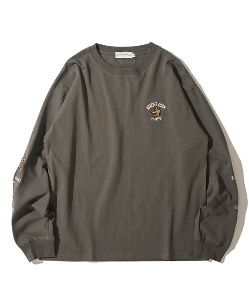 未使用 DERSCHUTZE ダークグレー 刺繍付き 長袖Tシャツ M tシャツ 配色 落書き刺繍 オーバーサイズ長袖Tシャツ レディース