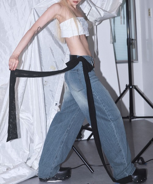 Heart Tattoo(ハートタトゥー)の「Side Ribbon Denim Pants / サイドリボンデニムパンツ(デニムパンツ・レディース・ブラック/ブルー/ブラック系・0/1)」の19枚目の写真