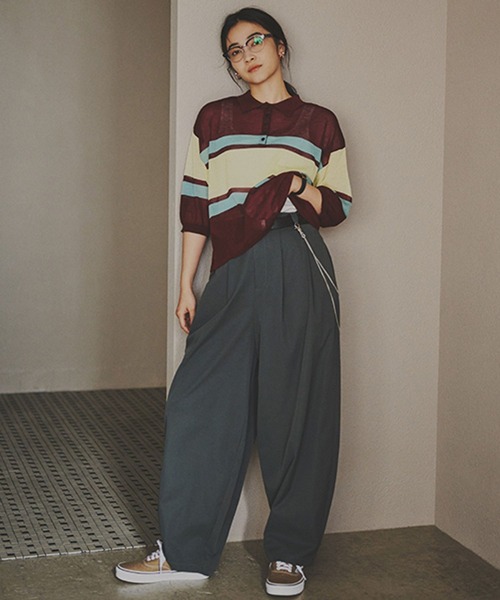 studio CLIP（スタディオクリップ）の「【daily CLIP】トラウザータックワイドスラックス（スラックス・レディース・ベージュ/グレー/チェリーレッド・MEDIUM/LARGE）」の4枚目の写真