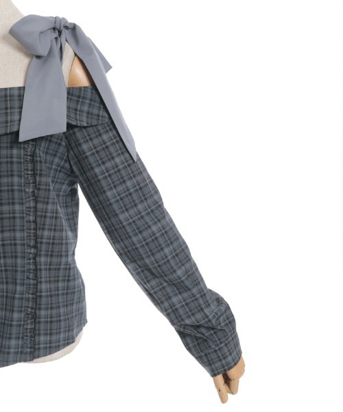 axes femme(アクシーズファム)の「チェックオフショルリボンプルオーバー(シャツ/ブラウス・レディース・グレー/ベージュ/ブラック・FREE)」の15枚目の写真