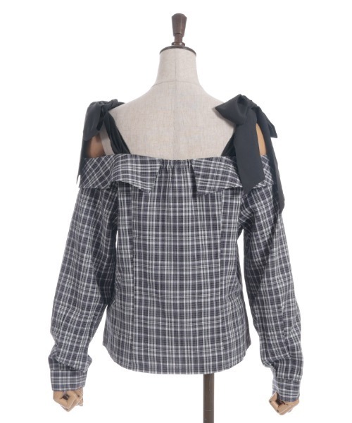 axes femme(アクシーズファム)の「チェックオフショルリボンプルオーバー(シャツ/ブラウス・レディース・グレー/ベージュ/ブラック・FREE)」の6枚目の写真
