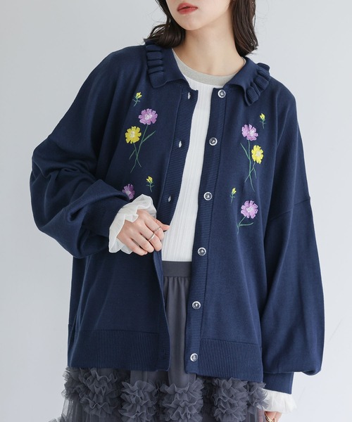 somari imagination（ソマリ イマジネーション）の「『花柄刺繍ビーズカーディガン』（カーディガン/ボレロ・レディース・杢グレー/ネイビー・FREE）」の2枚目の写真