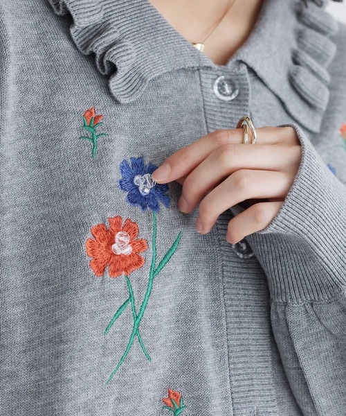 somari imagination（ソマリ イマジネーション）の「『花柄刺繍ビーズカーディガン』（カーディガン/ボレロ・レディース・杢グレー/ネイビー・FREE）」の21枚目の写真