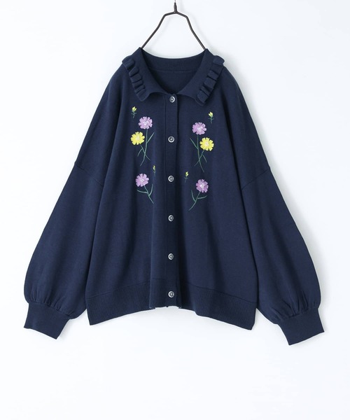 somari imagination（ソマリ イマジネーション）の「『花柄刺繍ビーズカーディガン』（カーディガン/ボレロ・レディース・杢グレー/ネイビー・FREE）」の8枚目の写真