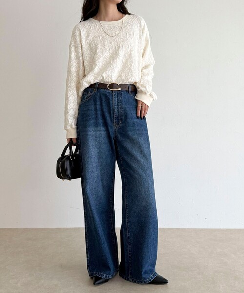 fredy emue（フレディエミュ）の「【大人気！春に即完売したアイテム】ストレッチレースプルオーバー（Tシャツ/カットソー・レディース・ブラック/オフホワイト・38）」の3枚目の写真
