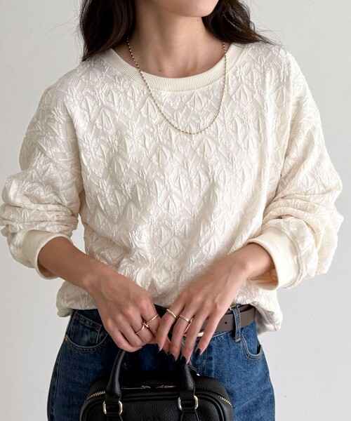 fredy emue（フレディエミュ）の「【大人気！春に即完売したアイテム】ストレッチレースプルオーバー（Tシャツ/カットソー・レディース・ブラック/オフホワイト・38）」の6枚目の写真
