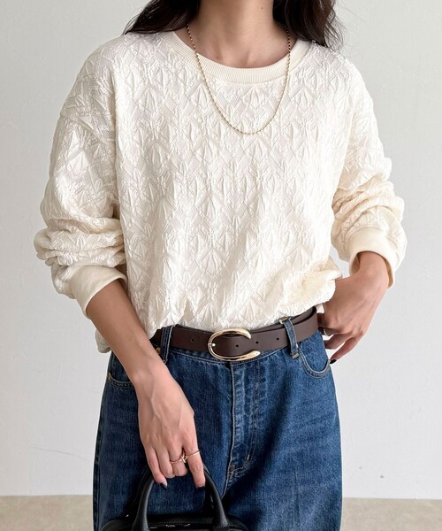 fredy emue（フレディエミュ）の「【大人気！春に即完売したアイテム】ストレッチレースプルオーバー（Tシャツ/カットソー・レディース・ブラック/オフホワイト・38）」の7枚目の写真