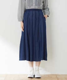 フレアデニムスカート【ウエストゴム】