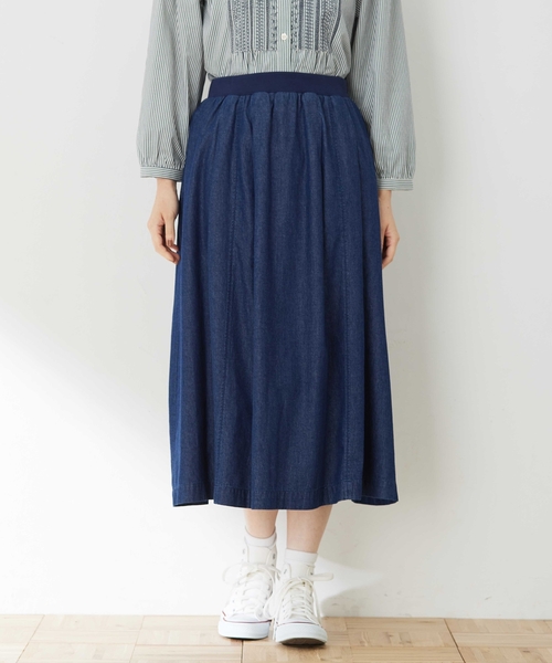 DECOY SINCE 1981（デコイシンスイチキュウハチイチ）の「フレアデニムスカート【ウエストゴム】（スカート・レディース・ネイビー・64/67/70）」の2枚目の写真