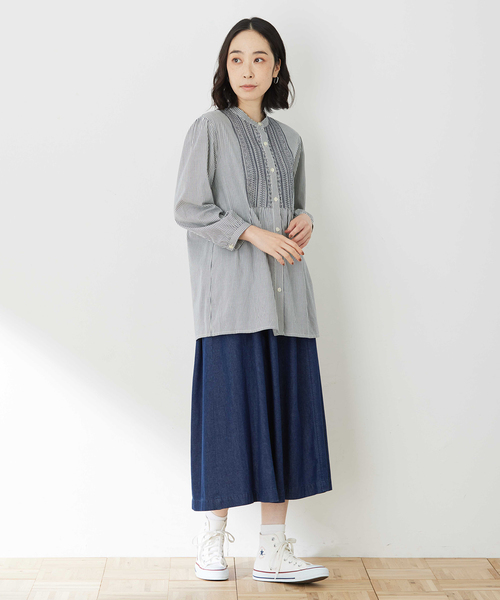 DECOY SINCE 1981（デコイシンスイチキュウハチイチ）の「フレアデニムスカート【ウエストゴム】（スカート・レディース・ネイビー・64/67/70）」の5枚目の写真