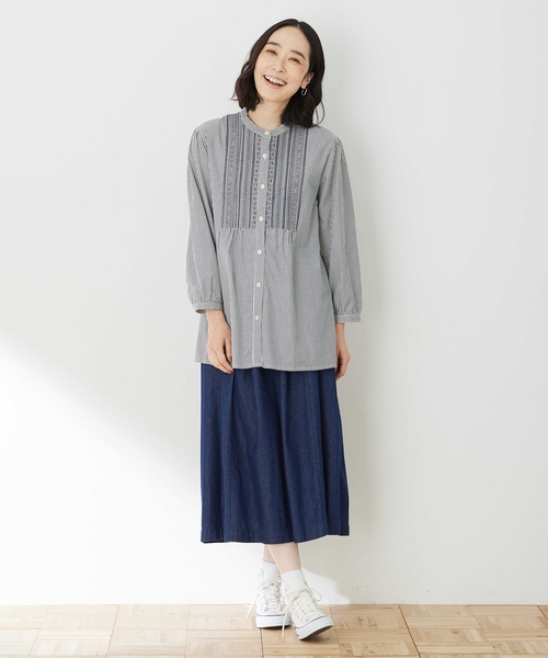 DECOY SINCE 1981（デコイシンスイチキュウハチイチ）の「フレアデニムスカート【ウエストゴム】（スカート・レディース・ネイビー・64/67/70）」の6枚目の写真