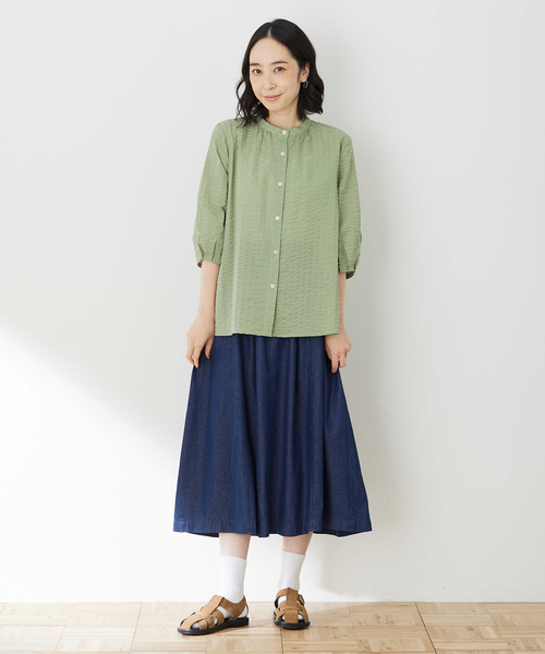 DECOY SINCE 1981（デコイシンスイチキュウハチイチ）の「フレアデニムスカート【ウエストゴム】（スカート・レディース・ネイビー・64/67/70）」の10枚目の写真