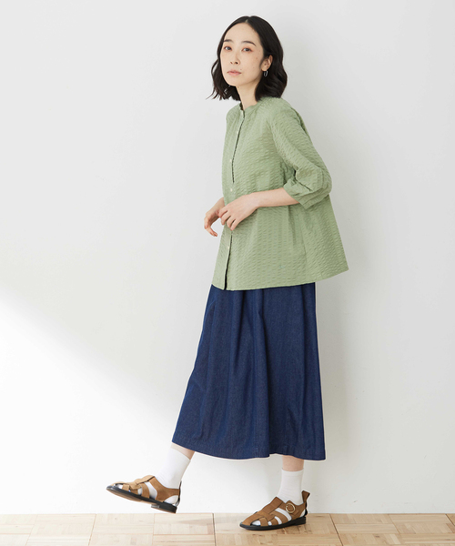 DECOY SINCE 1981（デコイシンスイチキュウハチイチ）の「フレアデニムスカート【ウエストゴム】（スカート・レディース・ネイビー・64/67/70）」の11枚目の写真