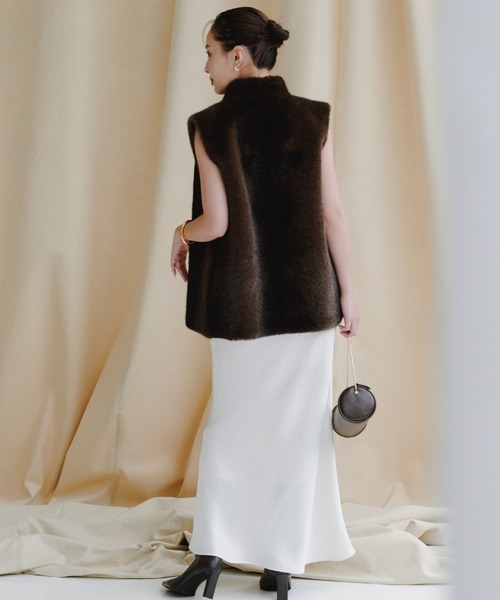 新品未使用アニュアンス サテンナロースカート M アニュアンス anuans サテンナロースカート （GRAYISH PINK